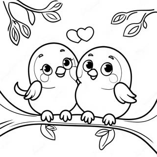 Cute Love Birds on a Branch Coloring Page | Love Birds coloring page