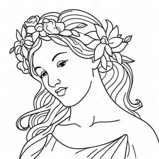 Elegant Aphrodite with Flowers Coloring Page | Aphrodite coloring page