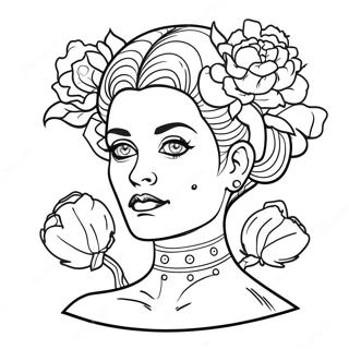 Bruid van Frankenstein met Bloemen Kleurplaat | Bruiloft van Frankenstein kleurplaat