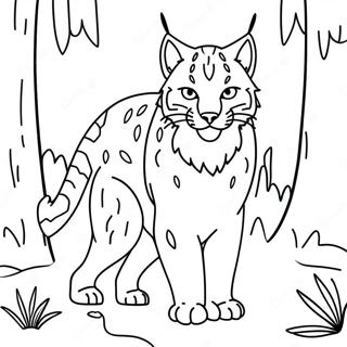 Playful Lynx in the Forest Coloring Page | Lynx coloring page