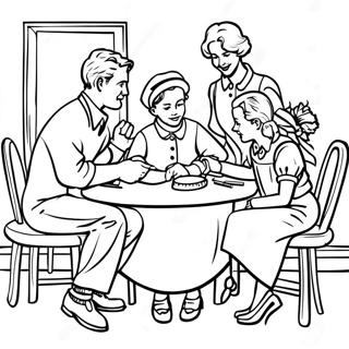 Charming Norman Rockwell Family Scene Coloring Page | Norman Rockwell coloring page