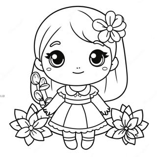 Cute Chibi Girl in a Flower Dress Coloring Page | Chibi Girl coloring page
