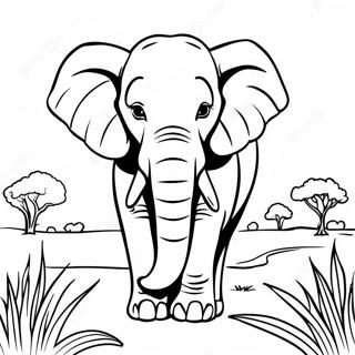 Majestic Elephant in the Savanna Coloring Page | African Savanna coloring page