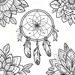 Bohemian Dreamcatcher Coloring Page | Gypsy Boho coloring page