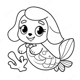 Cute Mermaid Puppy with Shells Coloring Page | Mermaid Puppy coloring page