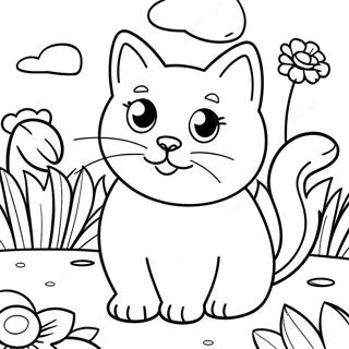 Playful Calico Cat in Garden Coloring Page | Calico Cat coloring page