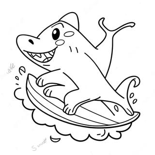 Playful Shark Dog with a Surfboard Coloring Page | Shark Dog coloring page