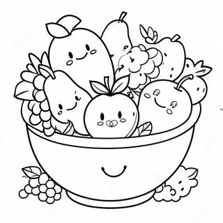 Colorful Fruit Bowl with Smiling Faces Coloring Page | Fruit Bowl coloring page