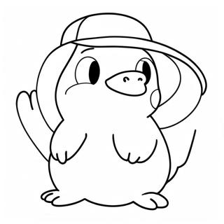 Cute Psyduck with a Hat Coloring Page | Psyduck coloring page