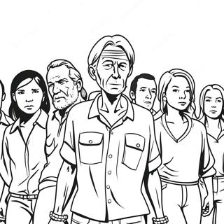 Walking Dead Characters in Action Coloring Page | Walking Dead coloring page