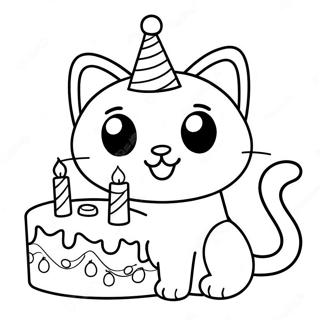 Happy Birthday Cat Coloring Page | Happy Birthday Cat coloring page