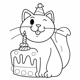 Playful Birthday Cat Coloring Page | Happy Birthday Cat coloring page