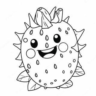 Cute Dragon Fruit with Smiling Face Coloring Page | Dragon Fruit coloring page
