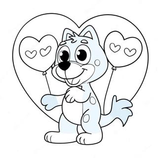 Bluey with Heart Balloons Coloring Page | Bluey Valentine's Day coloring page