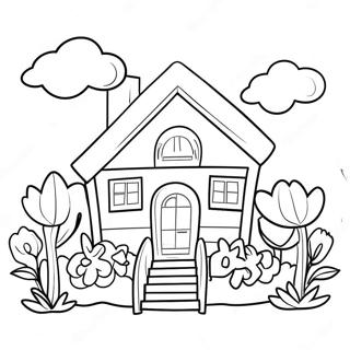 Colorful Rainbow House with Flowers Coloring Page | Rainbow House coloring page