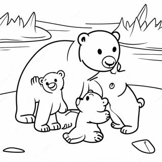 Adorable Polar Bear Family Coloring Page | Cute Polar Bear coloring page