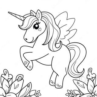 Sparkly Easter Unicorn with Flowers Coloring Page | Easter Unicorn coloring page