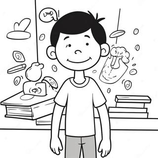 Greg Heffley dans une situation drôle - Page à colorier | Page de coloriage Le Journal d'un Dégonflé