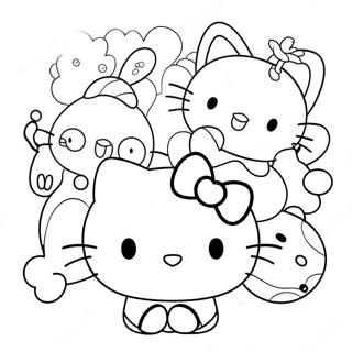 Cute Hello Kitty with Friends Coloring Page | Hello Kitty and Friends coloring page