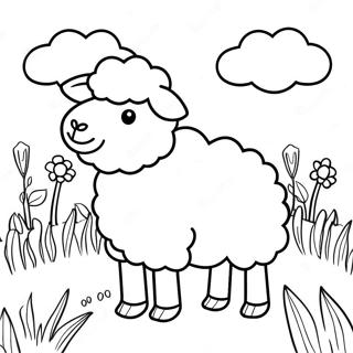 Fluffy Sheep in a Meadow Coloring Page | Sheep coloring page
