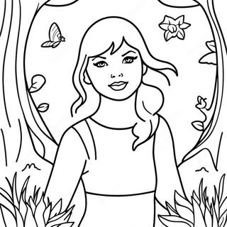 Taylor Swift in Enchanted Forest Coloring Page | Taylor Swift Evermore coloring page