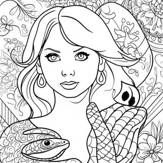 Taylor Swift with Snake Design Coloring Page | Taylor Swift Reputation coloring page