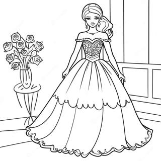 Stijlvolle Barbie in een Jurk Kleurplaat | Mode Barbie kleurplaat