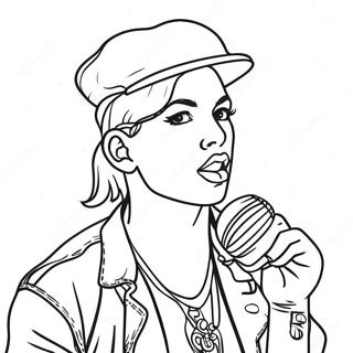 Funky Pop Star with Microphone Coloring Page | Pop Star coloring page