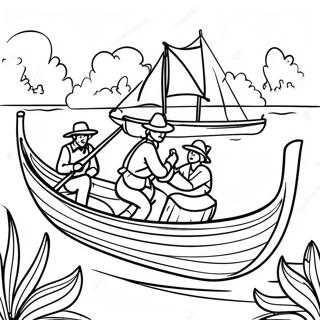 Jamestown Settlers in Canoes Coloring Page | Jamestown coloring page