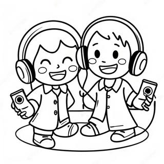 Happy Kids Listening to Music Coloring Page | Listening coloring page