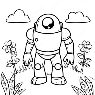 Cute Iron Golem in a Garden Coloring Page | Iron Golem coloring page