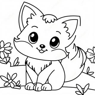 Cute Anime Fox with Flowers Coloring Page | Anime Fox coloring page