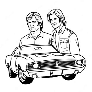 Bo and Luke Duke in the General Lee Coloring Page