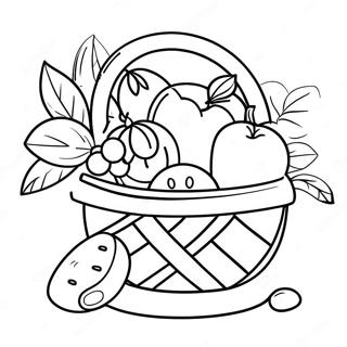 Colorful Fruit Basket Coloring Page | Fruit Basket coloring page