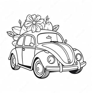 Cute VW Bug with Flowers Coloring Page | VW Bug coloring page