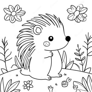 Cute Hedgehog in a Flower Garden Coloring Page | Hedgehog coloring page