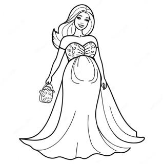Pregnant Barbie in a Beautiful Dress Coloring Page | Pregnant Barbie coloring page