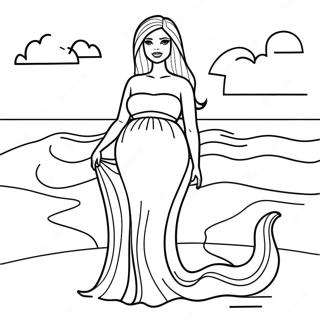 Pregnant Barbie at the Beach Coloring Page | Pregnant Barbie coloring page