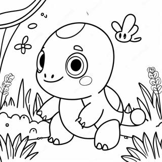 Cute Turtwig in a Garden Coloring Page | Turtwig coloring page