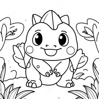 Cute Ivysaur in a Garden Coloring Page | Ivysaur coloring page