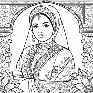 Muslim Girl in Traditional Dress Coloring Page | Muslim Girl coloring page
