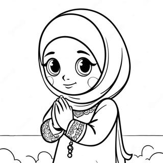 Muslim Girl Praying Coloring Page | Muslim Girl coloring page