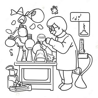 Festive Science Lab with Christmas Decorations Coloring Page | Science Christmas coloring page