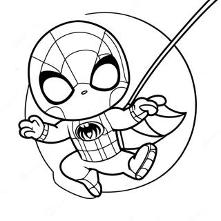 Chibi Spider-Man Swinging Coloring Page | Chibi Marvel coloring page