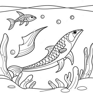 Swordfish Swimming in the Ocean Coloring Page | Swordfish coloring page