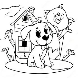 Spooky Cartoon Dog in a Haunted House Coloring Page | Scary Cartoon Dog coloring page