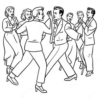 50s Rock and Roll Dance Party Coloring Page | 50s coloring page
