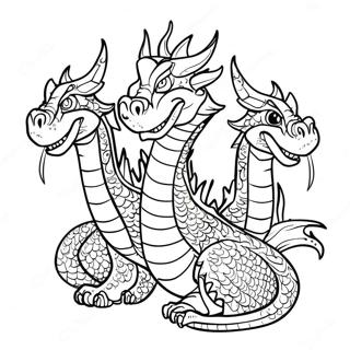 Fiery Three Headed Dragon Coloring Page | Three Headed Dragon coloring page