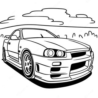 Nissan Skyline R34 sportbil målarbok | Nissan Skyline R34 målarbild