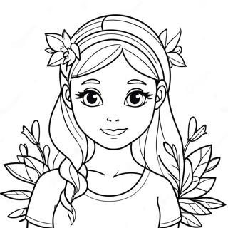 Monika med Blommor Målarbok | Doki Doki Litteraturklubb målarbild